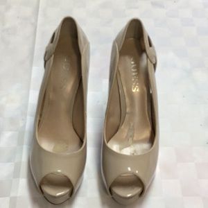 Guess, size 6.5, beige patent 4.5” heels
